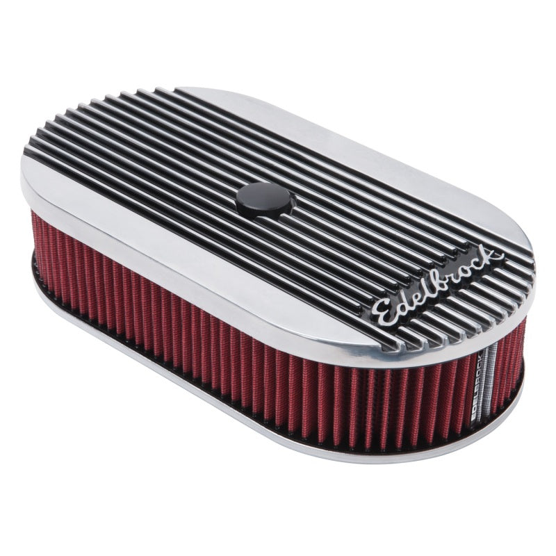 Edelbrock 4273 Air Cleaner Elite II Oval Single 4-Bbl Carb 2 5In Red Element Polished