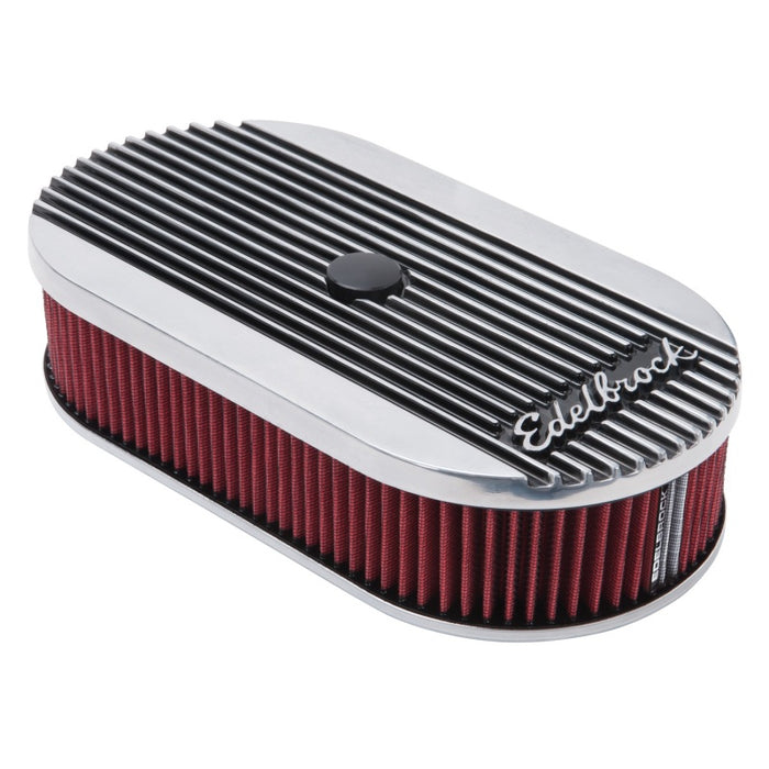 Edelbrock 4273 Air Cleaner Elite II Oval Single 4-Bbl Carb 2 5In Red Element Polished
