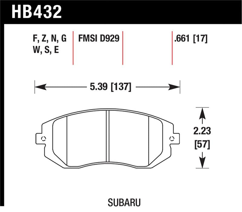 Hawk Performance HB432Z.661 Hawk 03-05 WRX / 08 WRX D929 Performance Ceramic Street Front Brake Pads