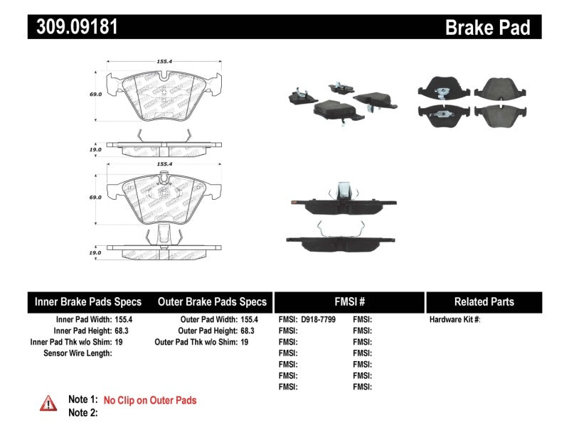 Stoptech 309.09181 StopTech Performance 11-12 BMW Z4 (E86) / 07-11 335 Series (E90/92/93/F30) Front Brake Pads