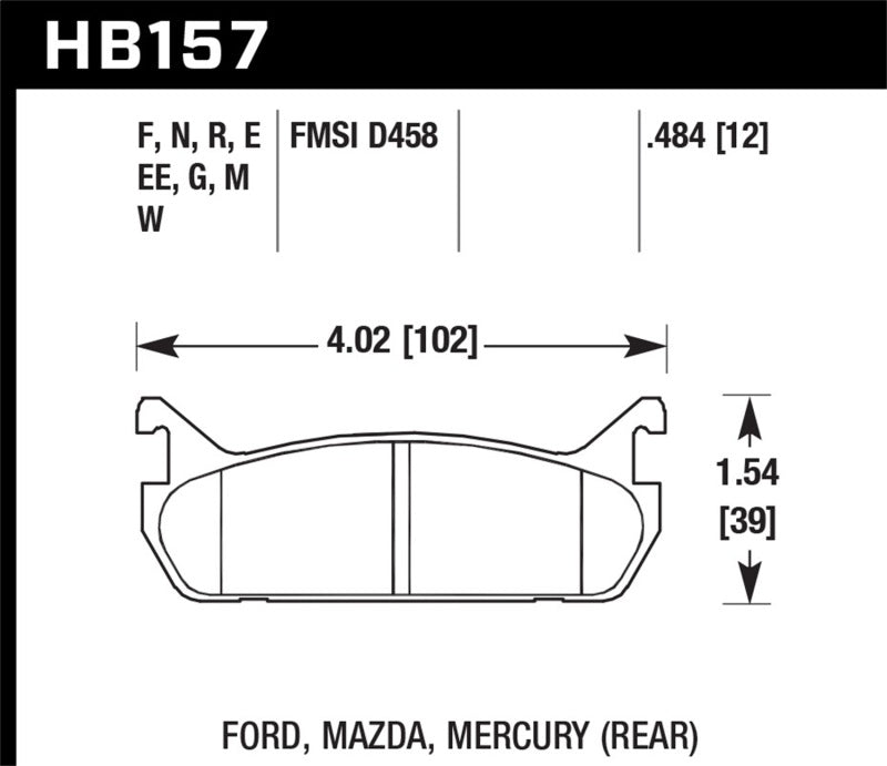 Hawk Performance HB157W.484 Hawk 91-96 Ford Escort / 90-93 Mazda Miata / 90-94 Protege / 91-96 Mer Tr DTC-30 Race Rear Brake Pad
