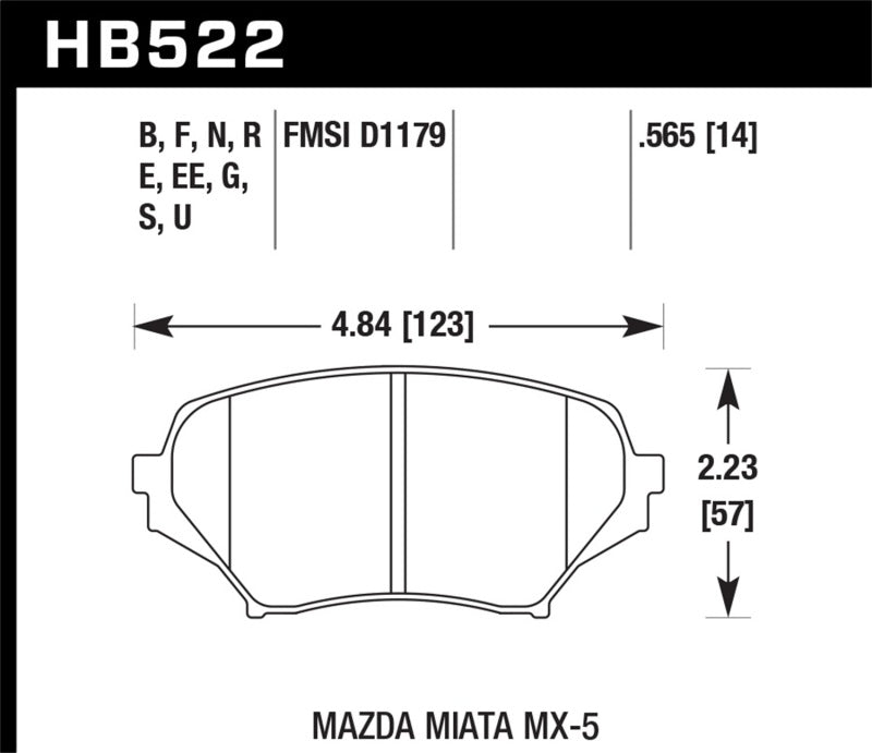 Hawk Performance HB522U.565 Hawk 06-14 Mazda MX-5 Miata (NC) DTC-70 Race Front Brake Pads