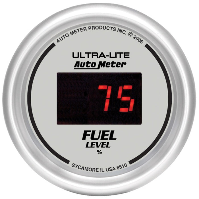 AutoMeter 6510 Autometer Ultra-Lite Digital 2-1/16in 0-280 OHM Silver Dial w/ Red LED Programmable Fuel Level Gage