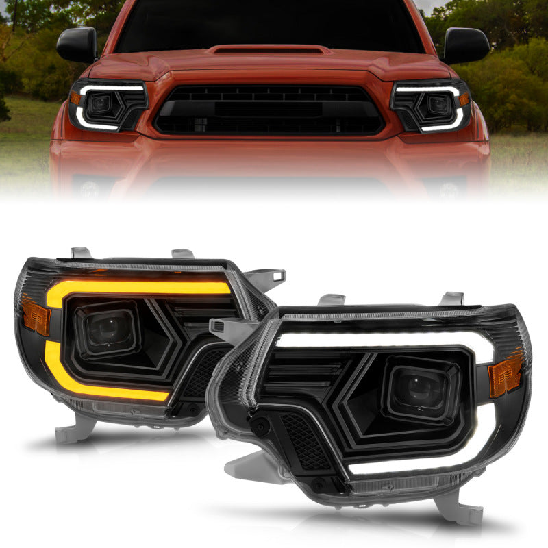 ANZO 111556 12-15 Toyota Tacoma Projector Headlights - w/ Light Bar Switchback Black Housing