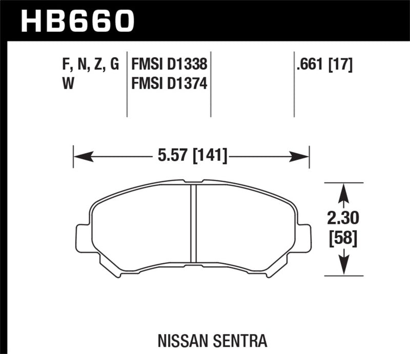 Hawk Performance HB660F.661 Hawk 09-10 Nissan Maxima / 08-10 Rogue / 07-09 Sentra SE-R / 10 Sentra SE-R M/T HPS Street Front Br