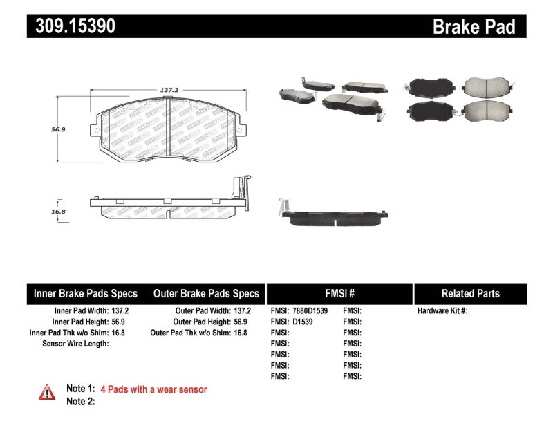 Stoptech 309.15390 StopTech Performance 13 Scion FR-S / 13 Subaru BRZ Front Brake Pads