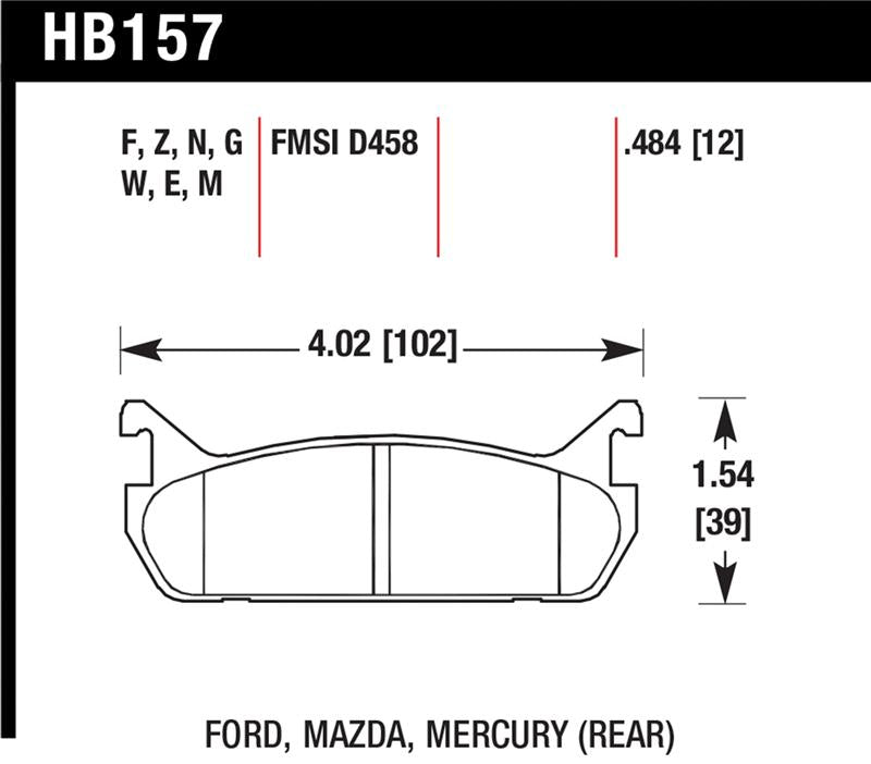 Hawk Performance HB157W.484 Hawk 91-96 Ford Escort / 90-93 Mazda Miata / 90-94 Protege / 91-96 Mer Tr DTC-30 Race Rear Brake Pad