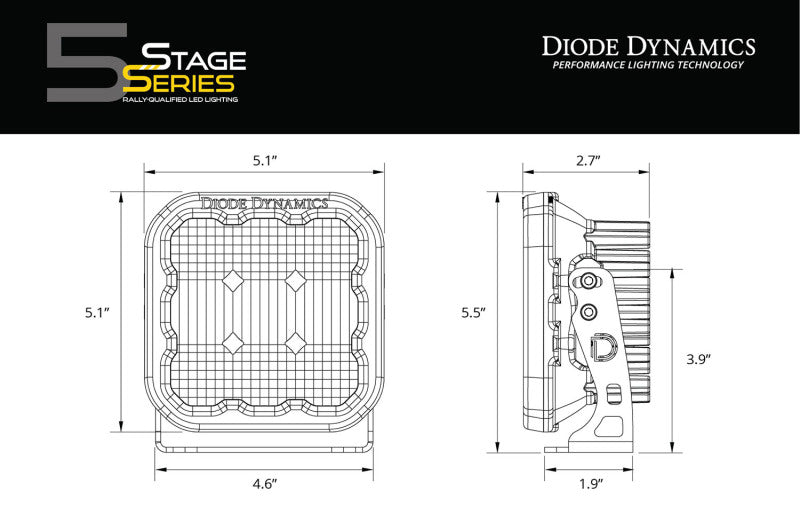 Diode Dynamics DD6781P SS5 LED Pod Sport - Yellow Driving (Pair)