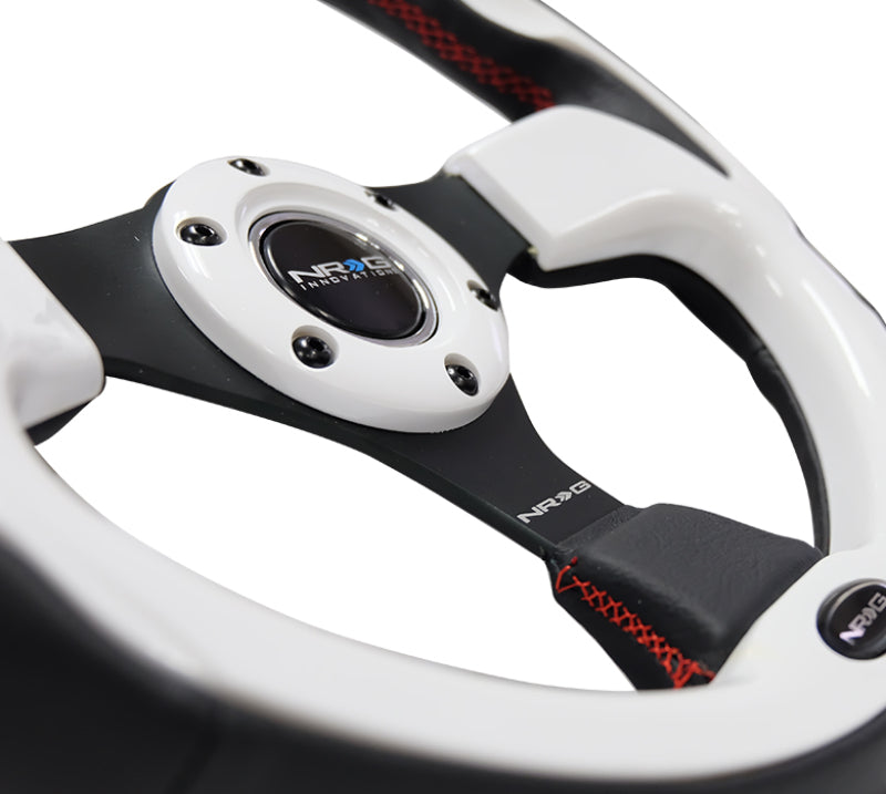 NRG RST-001WT Reinforced Steering Wheel (320mm) Blk w/White Trim & 4mm 3-Spoke