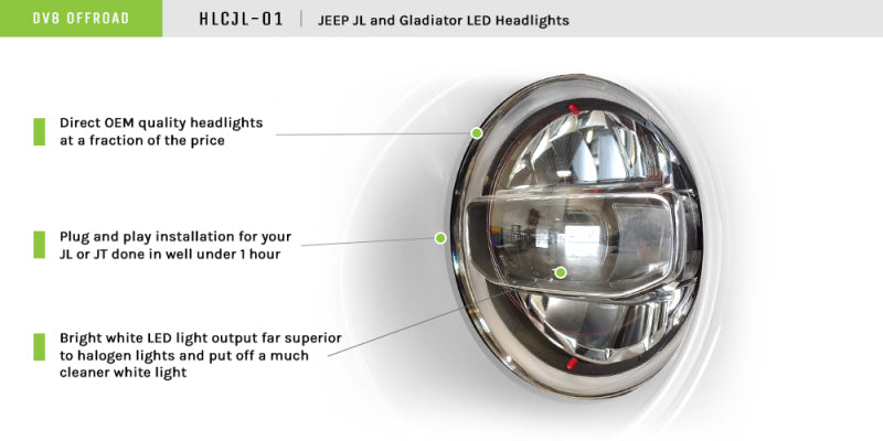 DV8 Offroad HLCJL-01 2018+ Jeep Wrangler JL/Gladiator LED Projector Headlights