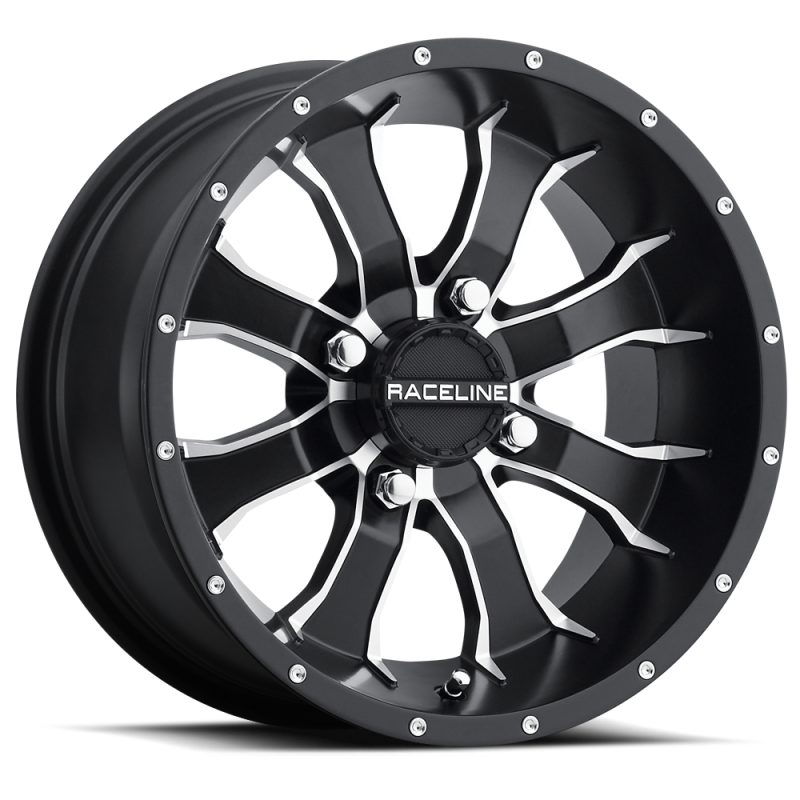 Raceline A7747011-25 A77 Mamba 14x7in / 4x110 BP / -47mm Offset / 83.8mm Bore - Black & Machined Wheel