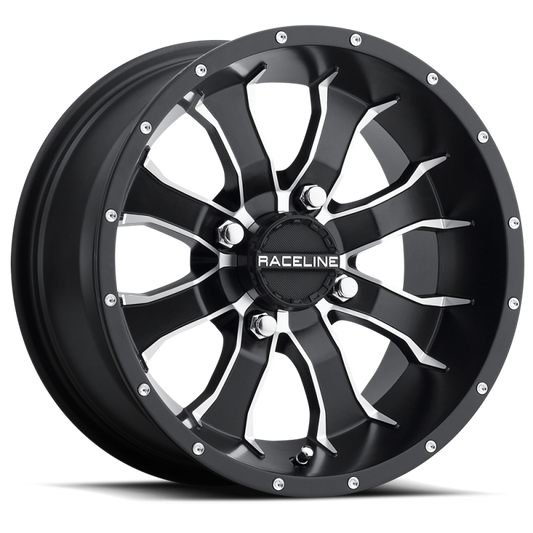 Raceline A7747011-25 A77 Mamba 14x7in / 4x110 BP / -47mm Offset / 83.8mm Bore - Black & Machined Wheel