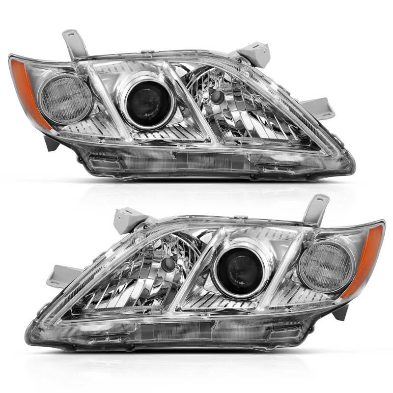 ANZO 121551 2007-2009 Toyota Camry Projector Headlight Chrome Amber (OE Replacement)