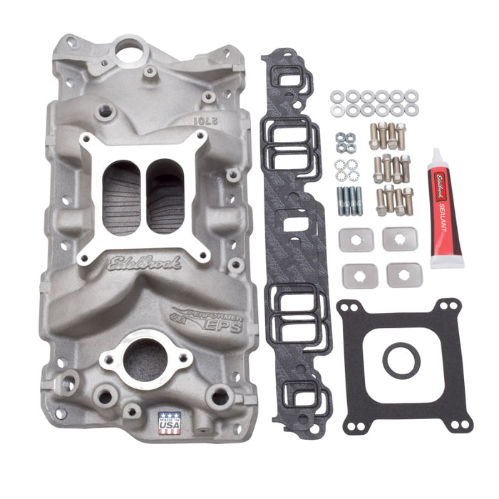 Edelbrock 2040 Manifold w/ Installation Kit Performer Eps SBC 1957-1986 Natural Finish