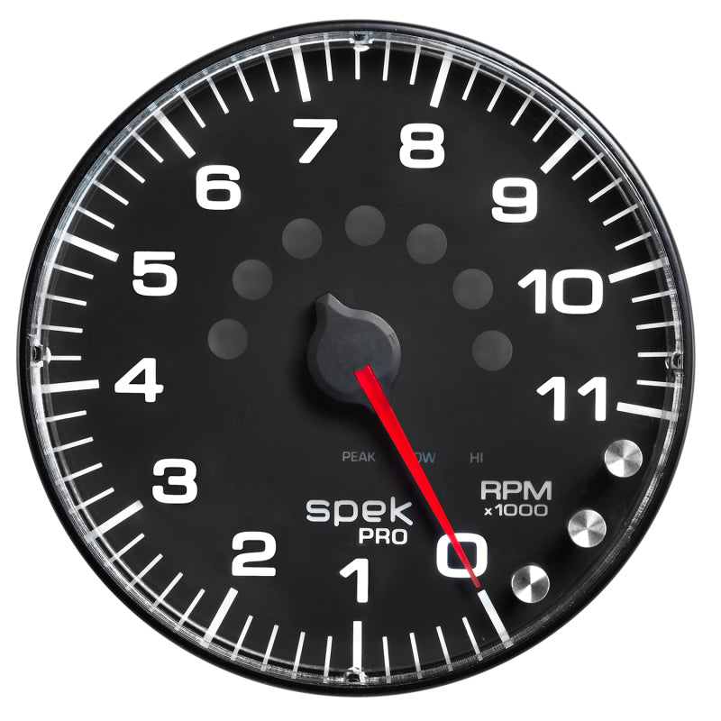 AutoMeter P239328 Autometer Spek-Pro Gauge Tachometer 5in 11K Rpm W/Shift Light & Peak Mem Black/Black