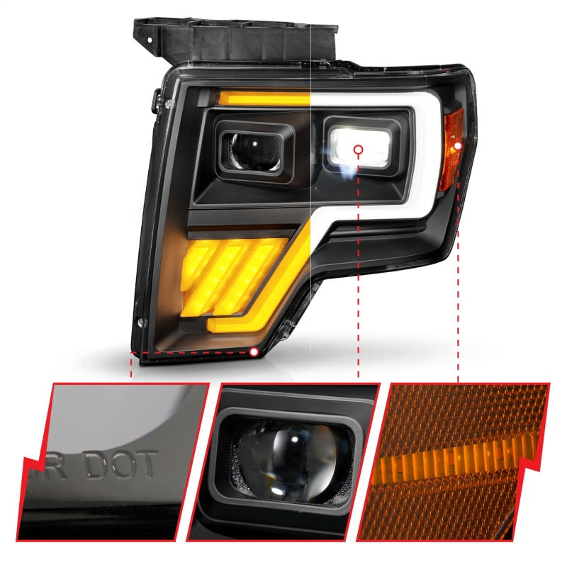 ANZO 111606 09-14 Ford F-150 Full LED Proj Headlights w/Initiation Feature - Black
