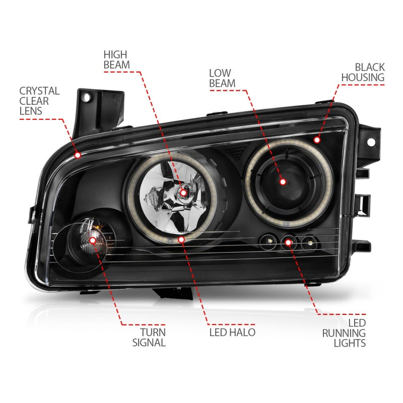 ANZO 121218 2006-2010 Dodge Charger Projector Headlights w/ Halo Chrome (CCFL)
