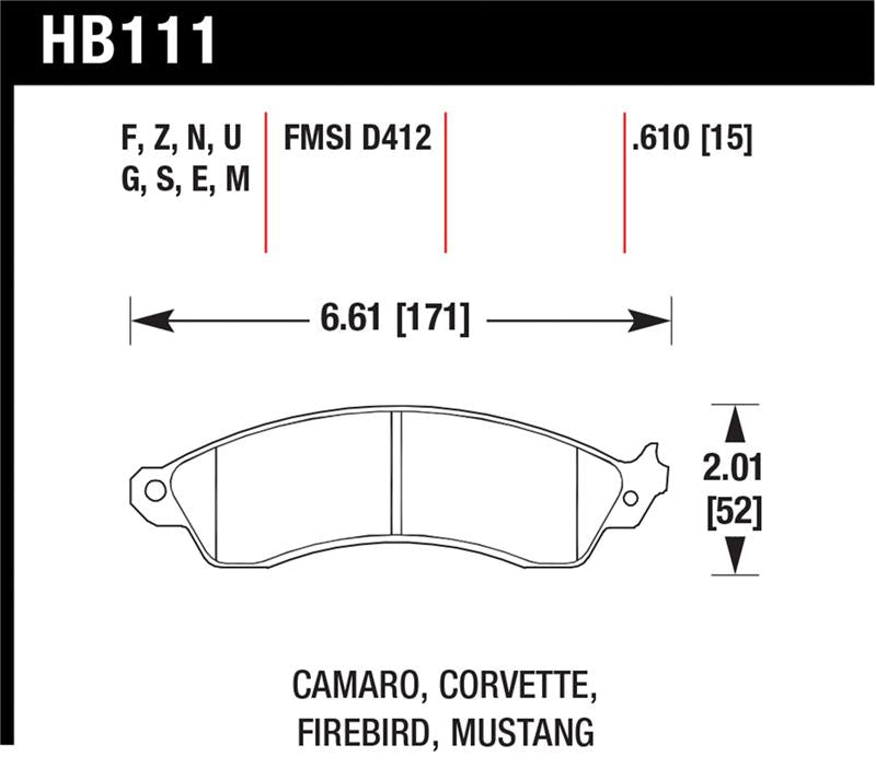 Hawk Performance HB111N.610 Hawk 94-04 Mustang Cobra / 88-95 Corvette 5.7L / 88-92 Camaro w/ Hvy Duty Brakes Front HP+ Street Br