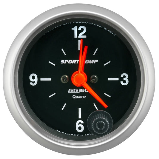 AutoMeter 3385 Autometer Sport-Comp 2-1/16in. 12 Hour Analog Clock Gauge