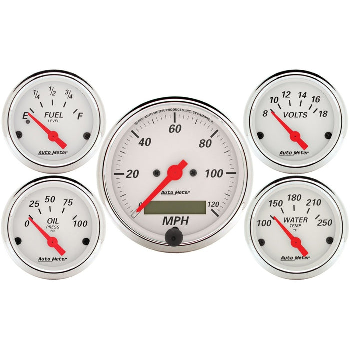 AutoMeter 1302 Autometer Arctic White 5 Pc Kit Box w/ Elec Speedo, Elec Oil Press, Water Temp, Volt, Fuel Level