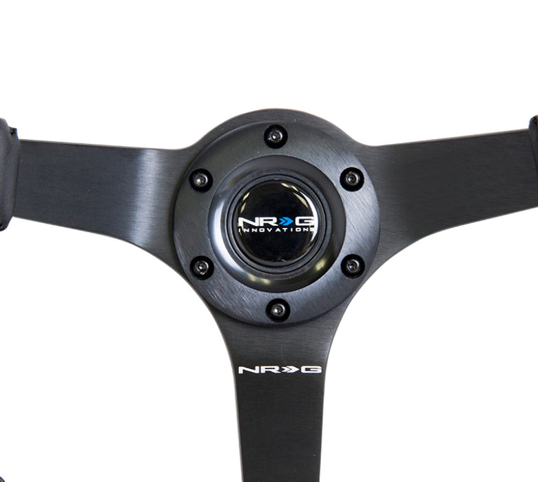 NRG RST-036MB-R Reinforced Steering Wheel (350mm / 3in. Deep) Bk Leather w/Bk BBall Stitch (Odi Bakchis Edition)