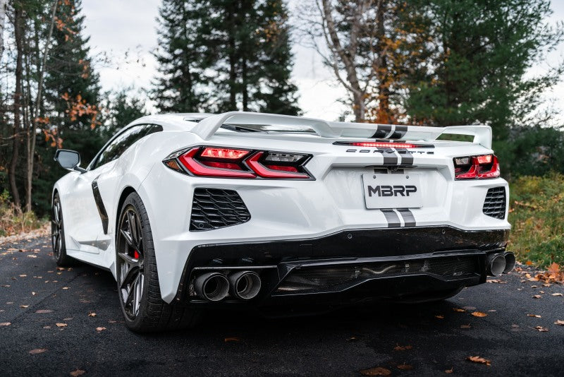 MBRP S70423CF 20-23 Chevrolet Corvette C8 3in Cat Back Quad Split Rear Exit w/ Carbon Fiber Tips - T304