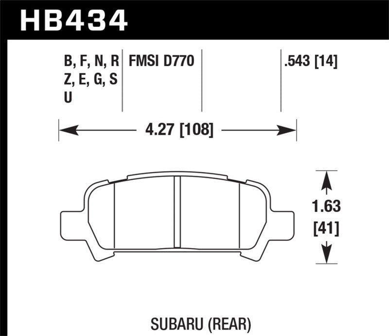 Hawk Performance HB434N.543 Hawk 02-03 WRX / 05-08 LGT D770 HP+ Street Rear Brake Pads