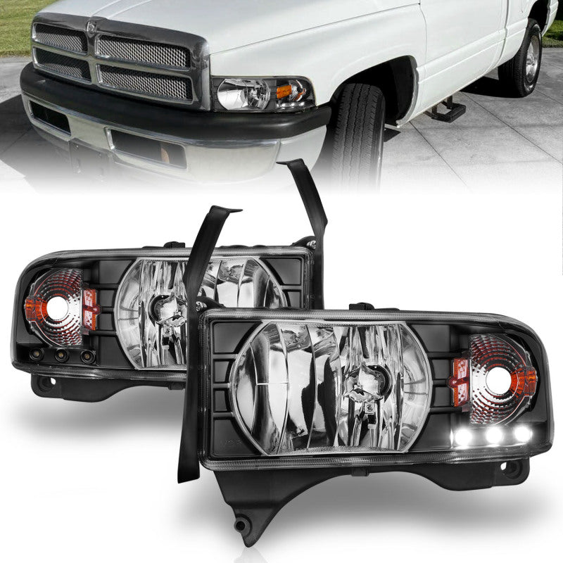ANZO 111205 1994-2001 Dodge RAM Crystal Headlights Black w/ LED