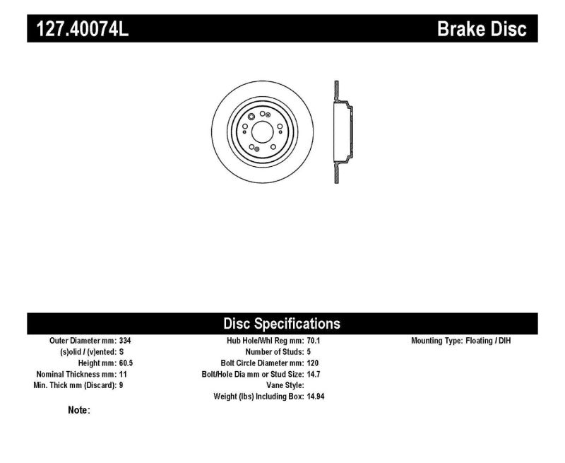 Stoptech 127.40074L StopTech Slotted & Drilled Sport Brake Rotor
