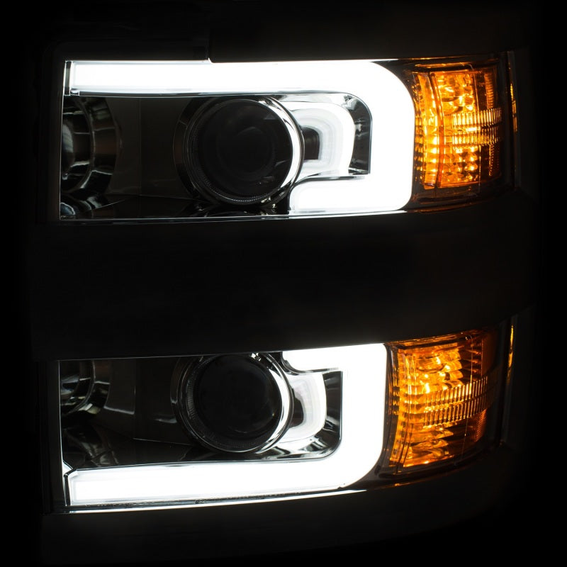 ANZO 111360 2015-2016 Chevrolet Silverado Projector Headlights w/ Plank Style Design Chrome w/ Amber