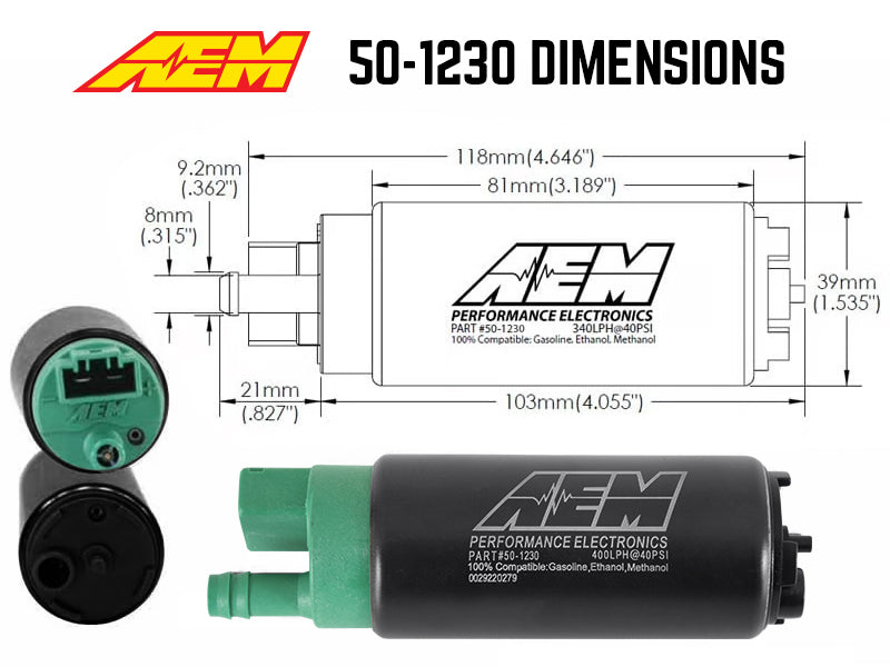 AEM 50-1230 400 LPH High Flow In-Tank Fuel Pump Kit - Double Barb - Ethanol Compatible