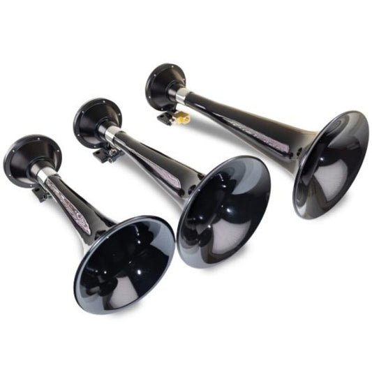 Kleinn Air Horns 230 Kleinn Black Triple Horn/ 15In/13In/11In - High Impact ABS Trumpet/ Zinc Alloy Base