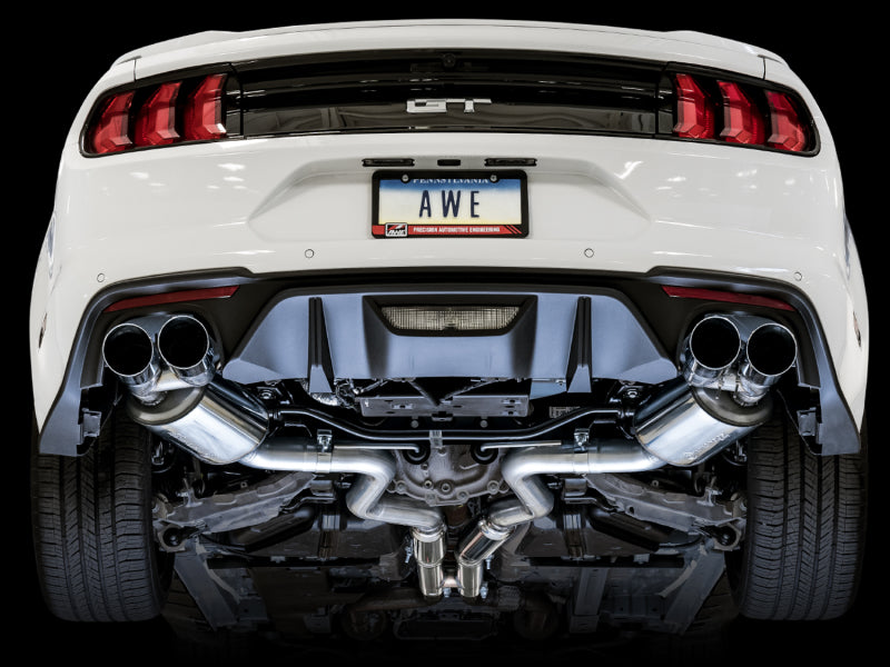 AWE Tuning 3015-42102 2018+ Ford Mustang GT (S550) Cat-back Exhaust - Touring Edition (Quad Chrome Silver Tips)