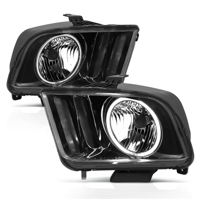 ANZO 121033 2005-2009 Ford Mustang Crystal Headlights w/ Halo Black (CCFL)