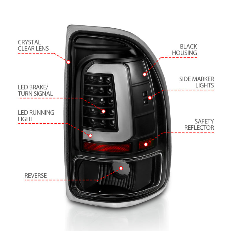 ANZO 311347 1997-2004 Dodge Dakota LED Taillights Black Housing Clear Lens Pair