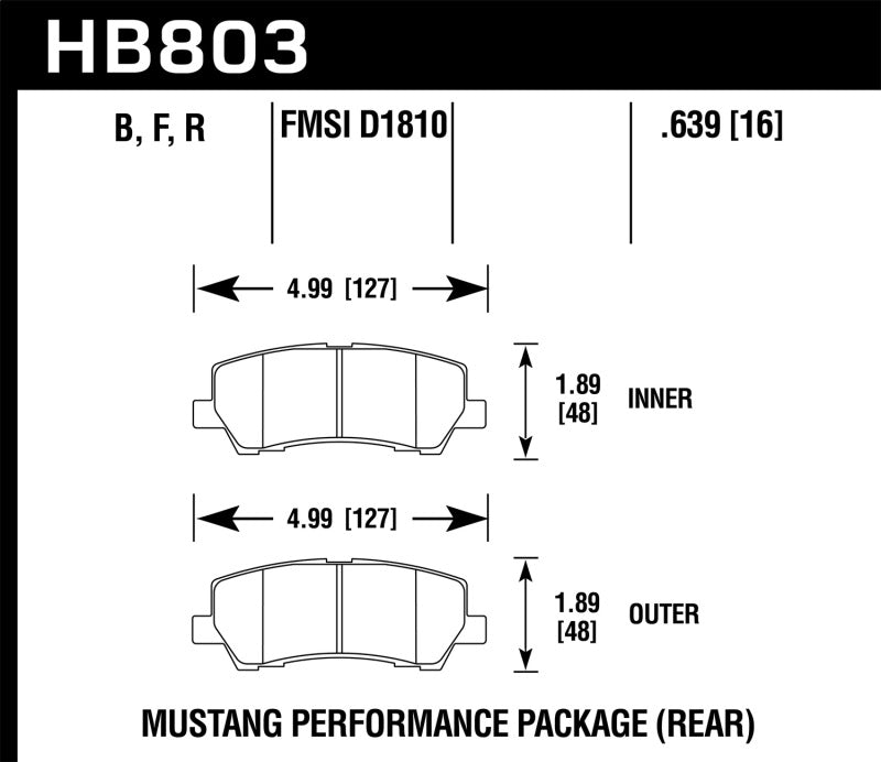 Hawk Performance HB803Z.639 Hawk 15-17 Ford Mustang Performance Ceramic Rear Brake Pads