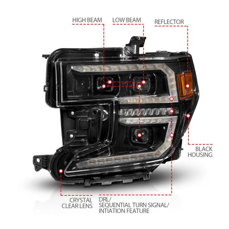 ANZO 111600 Anzo 19-21 GMC Sierra 1500 LED Projector Headlight w/Switchback+Sequential - Black