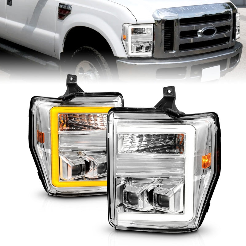 ANZO 111587 08-10 Ford F-250 - F-550 Super Duty Projector Headlights w/ Light Bar Switchback Chrome Housing