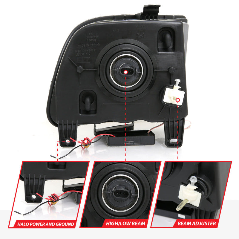 ANZO 121033 2005-2009 Ford Mustang Crystal Headlights w/ Halo Black (CCFL)