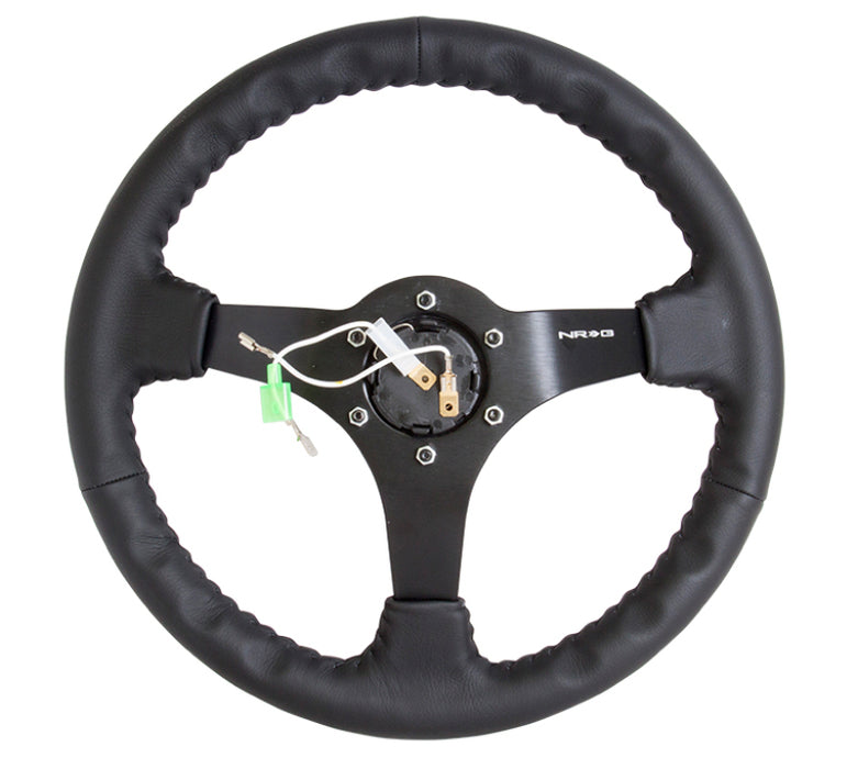 NRG RST-036MB-R Reinforced Steering Wheel (350mm / 3in. Deep) Bk Leather w/Bk BBall Stitch (Odi Bakchis Edition)