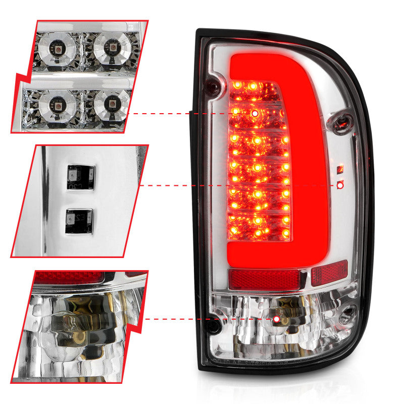 ANZO 311355 95-00 Toyota Tacoma LED Taillights Chrome Housing Clear Lens (Pair)