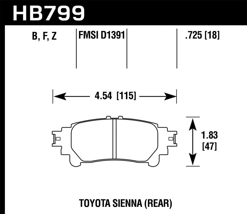 Hawk Performance HB799Z.597 Hawk 14-16 Toyota Highlander Performance Ceramic Street Rear Brake Pads
