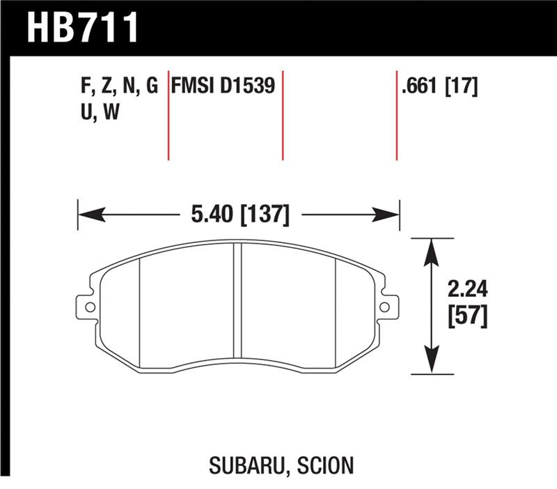 Hawk Performance HB711F.661 Hawk 13 Subaru BRZ / 13 Scion FR-S HPS Front Street Brake Pads