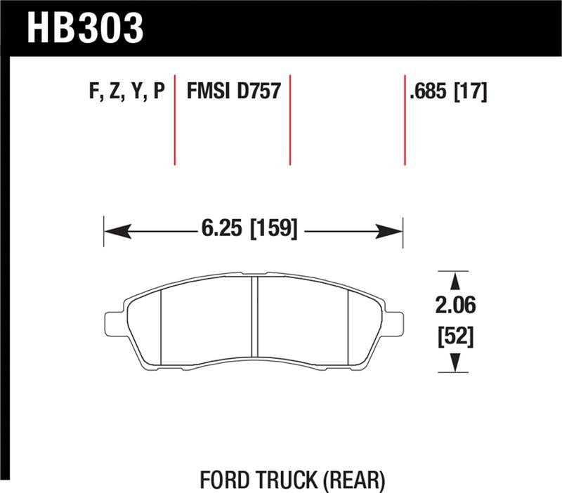 Hawk Performance HB303Y.685 Hawk 99-05 Cadillac Excursion / 99-04 Ford F-250/F-350 Super Duty Pickup Rear LTS Street Brake Pads