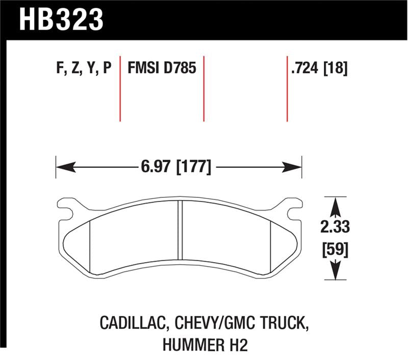 Hawk Performance HB323P.724 Hawk 06 Chevy Avalanche 2500 / GMC Truck / Hummer Super Duty Street Rear Brake Pads