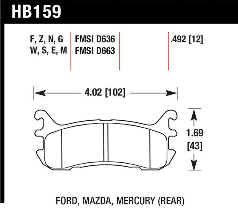 Hawk Performance HB159N.492 Hawk 94-05 Miata / 01-05 Normal Suspension HP+ Street Rear Brake Pads (D636)