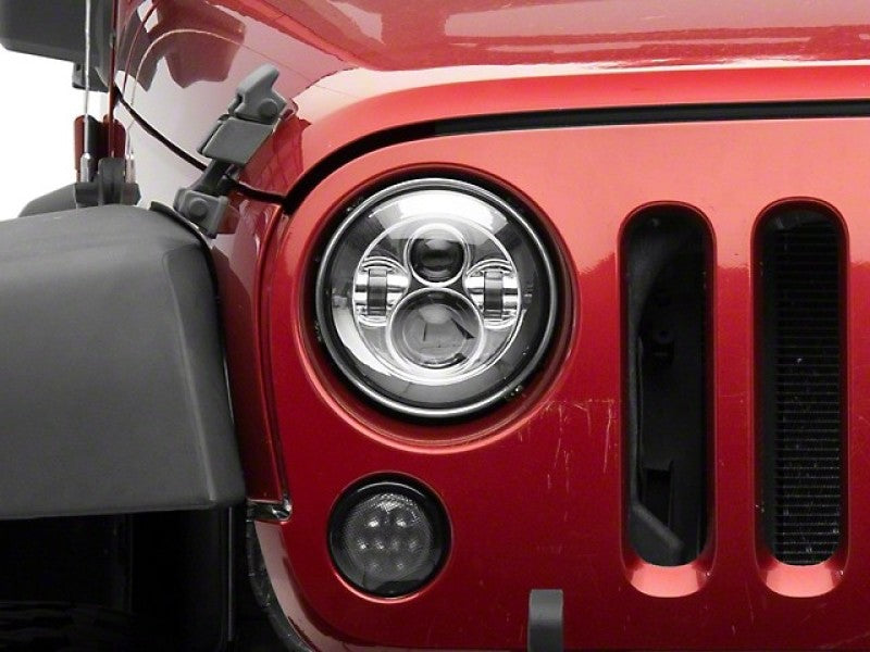 Raxiom J108043 97-18 Jeep Wrangler TJ/JK Axial Series LED Daymaker Headlights- Chrome Housing (Clear Lens)