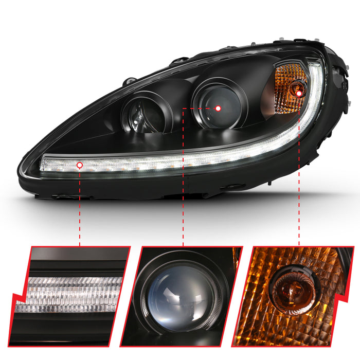 ANZO 121553 2005-2013 Chevy Corvette Projector Plank Style Switchback H.L. Black Amber