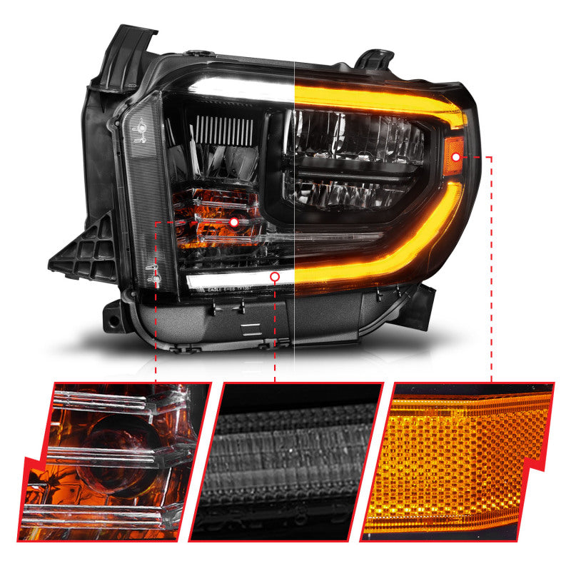 ANZO 111533 14-21 Toyota Tundra (OE Halogen w/LED DRL) LED Crystal Headlights w/ Switchback & DRL - Blk