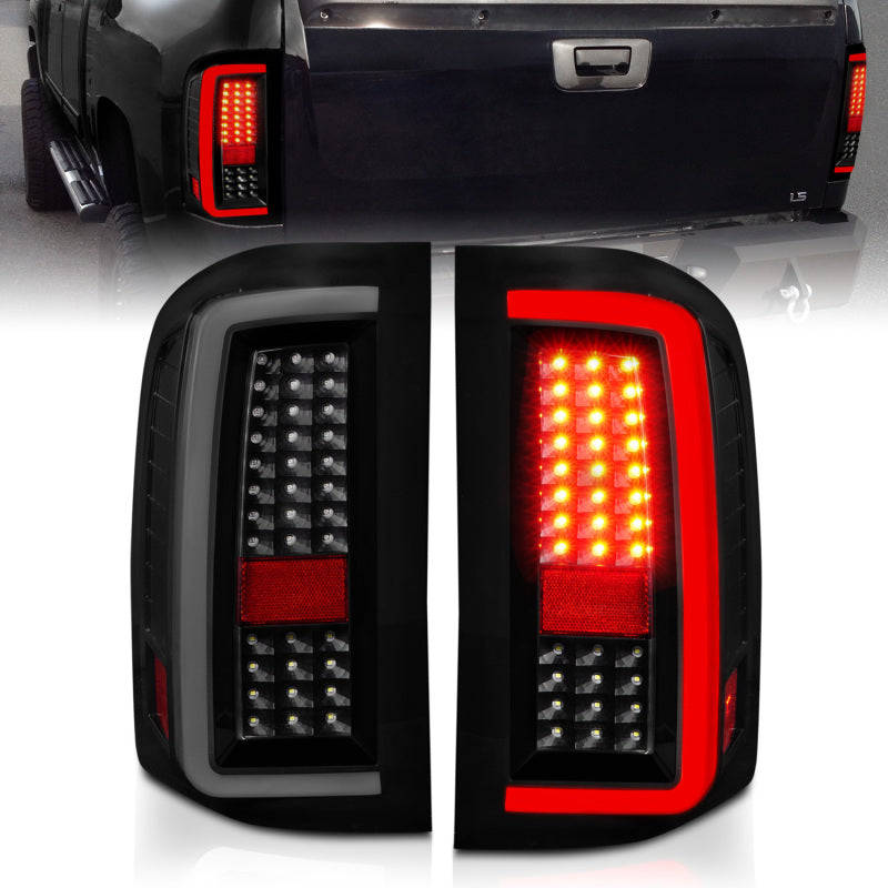 ANZO 311381 2007-2013 Chevrolet Silverado1500/ 2500/ 3500 LED Tail Lights w/ Light Bar Black Housing Smoke
